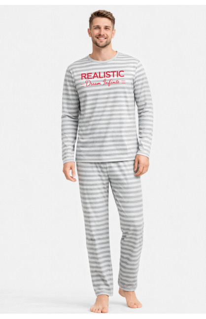 Пижама мужская полубатальная серого цвета с принтом M7145 211356C