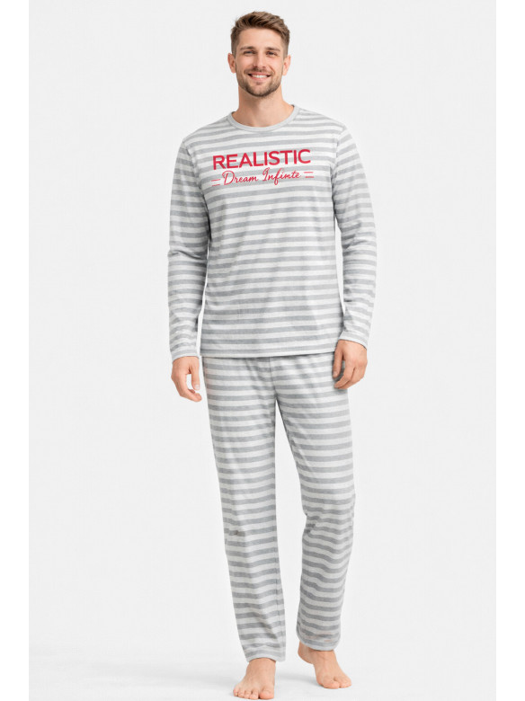 Пижама мужская полубатальная серого цвета с принтом M7145 211356C