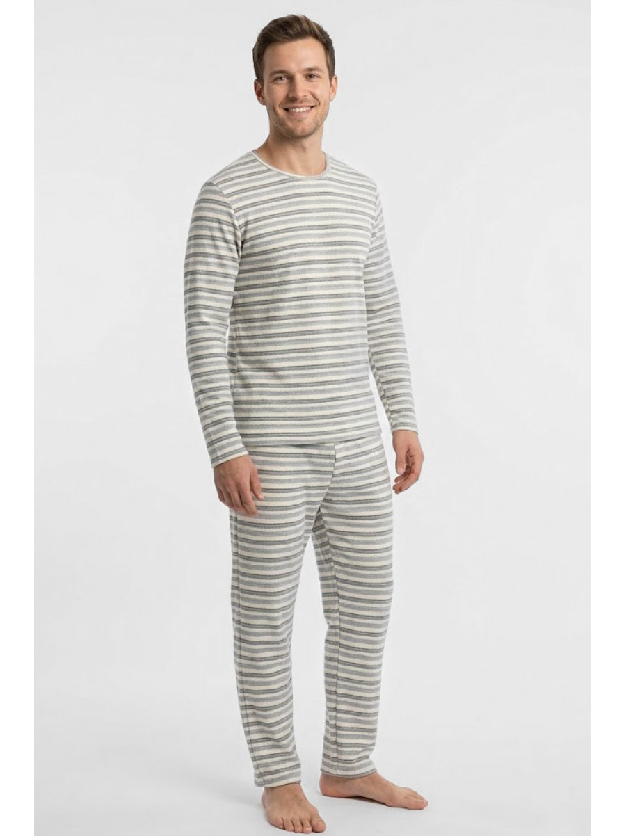 Пижама мужская полубатальная серого цвета с принтом M7145 211357C