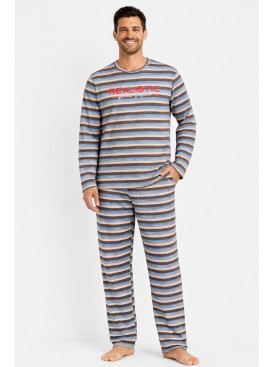 Пижама мужская полубатальная голубого цвета с принтом M7145 211358C