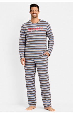 Пижама мужская полубатальная голубого цвета с принтом M7145 211358C