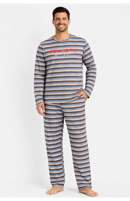 Пижама мужская полубатальная голубого цвета с принтом M7145 211358C