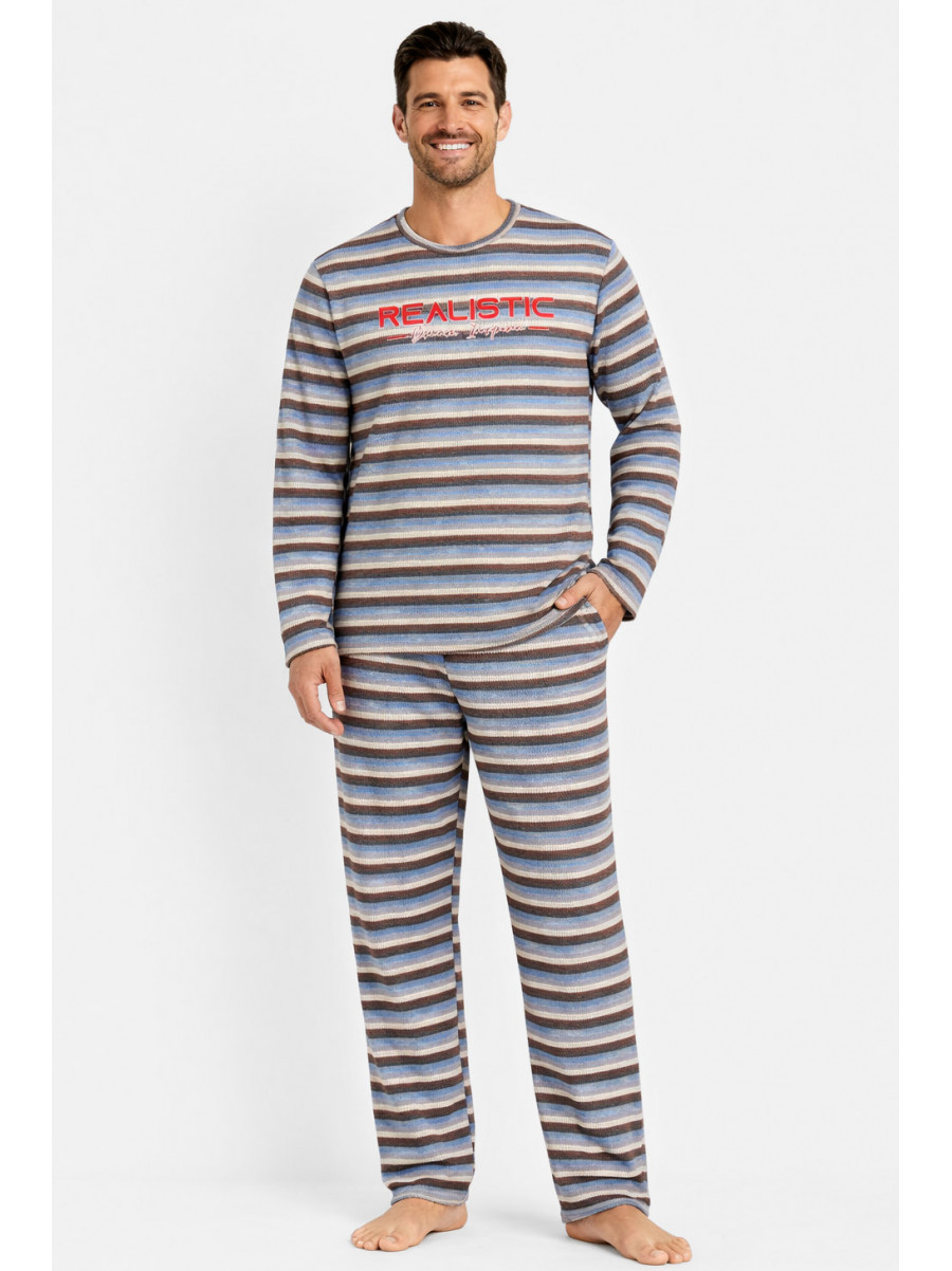 Пижама мужская полубатальная голубого цвета с принтом M7145 211358C