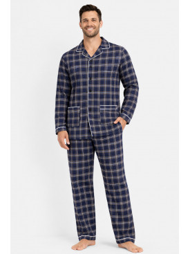 Пижама мужская полубатальная тёмно-синего цвета с принтом M7122 211359C