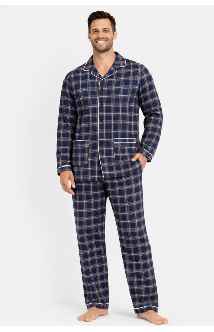 Пижама мужская полубатальная тёмно-синего цвета с принтом M7122 211359C