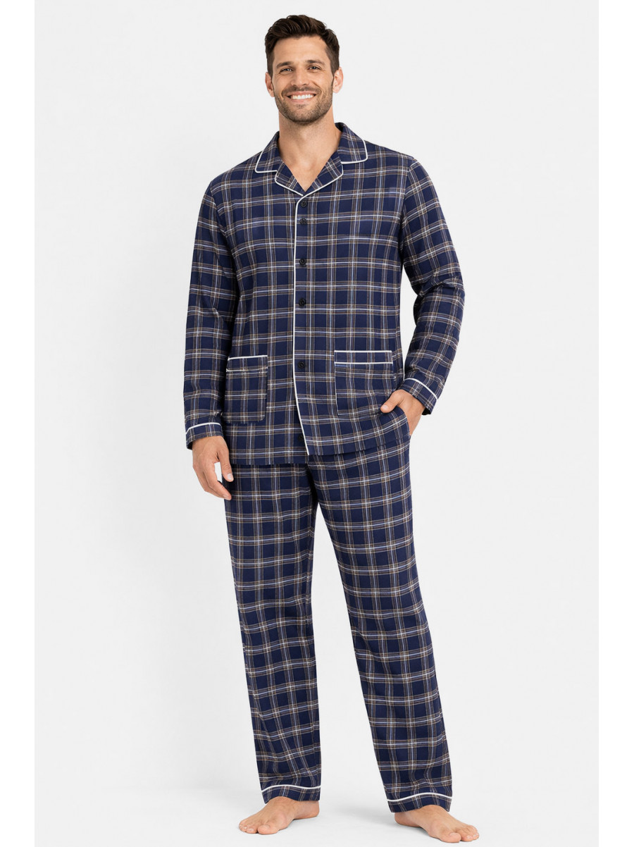 Пижама мужская полубатальная тёмно-синего цвета с принтом M7122 211359C