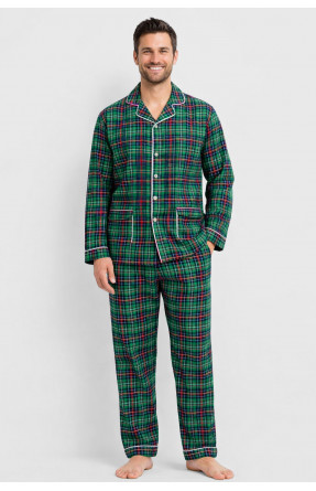 Пижама мужская полубатальная зеленого цвета с принтом M7122 211360C