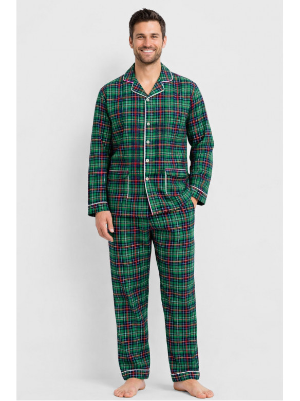 Пижама мужская полубатальная зеленого цвета с принтом M7122 211360C