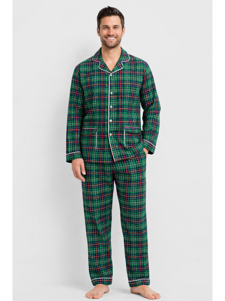 Пижама мужская полубатальная зеленого цвета с принтом M7122 211360C