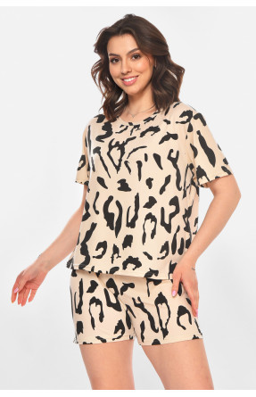 Пижама женская полубатальная бежевого цвета с принтом 701 211363C