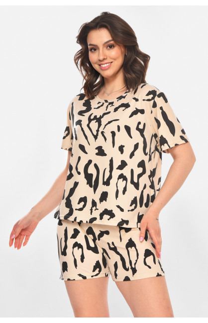 Пижама женская полубатальная бежевого цвета с принтом 701 211363C