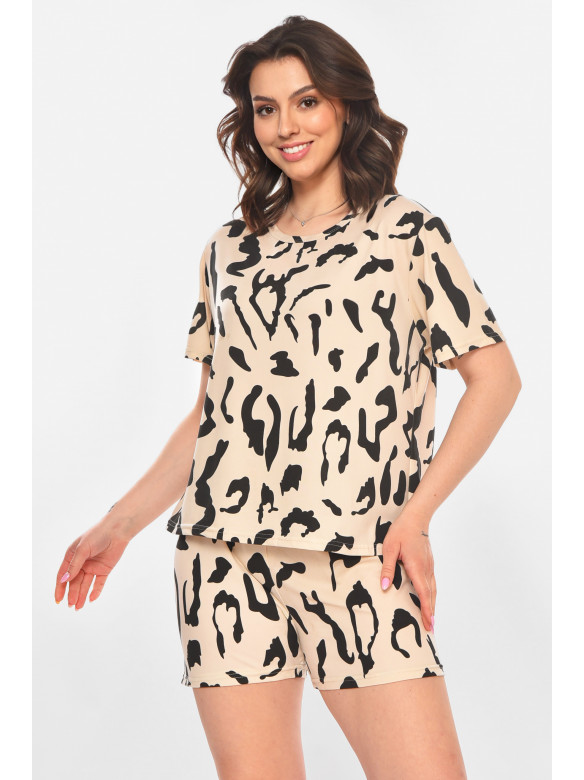 Пижама женская полубатальная бежевого цвета с принтом 701 211363C