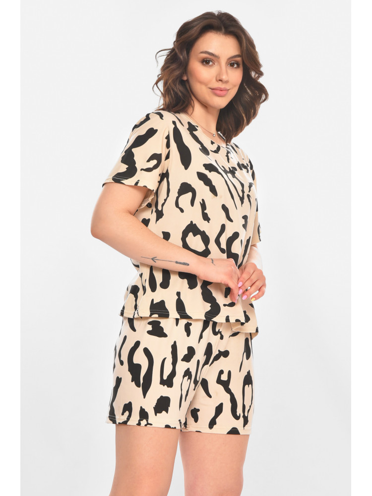 Пижама женская полубатальная бежевого цвета с принтом 701 211363C