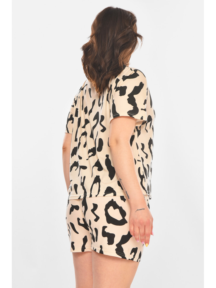 Пижама женская полубатальная бежевого цвета с принтом 701 211363C