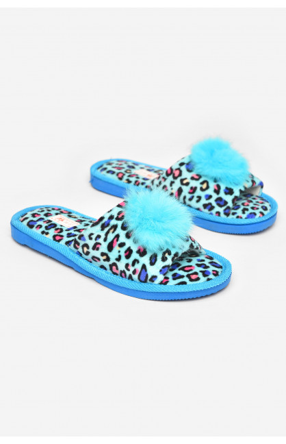 Тапочки домашние женские велюровые голубого цвета 211365C