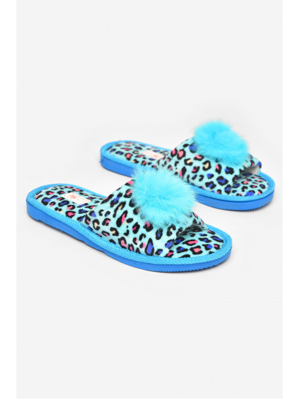 Тапочки домашние женские велюровые голубого цвета 211365C