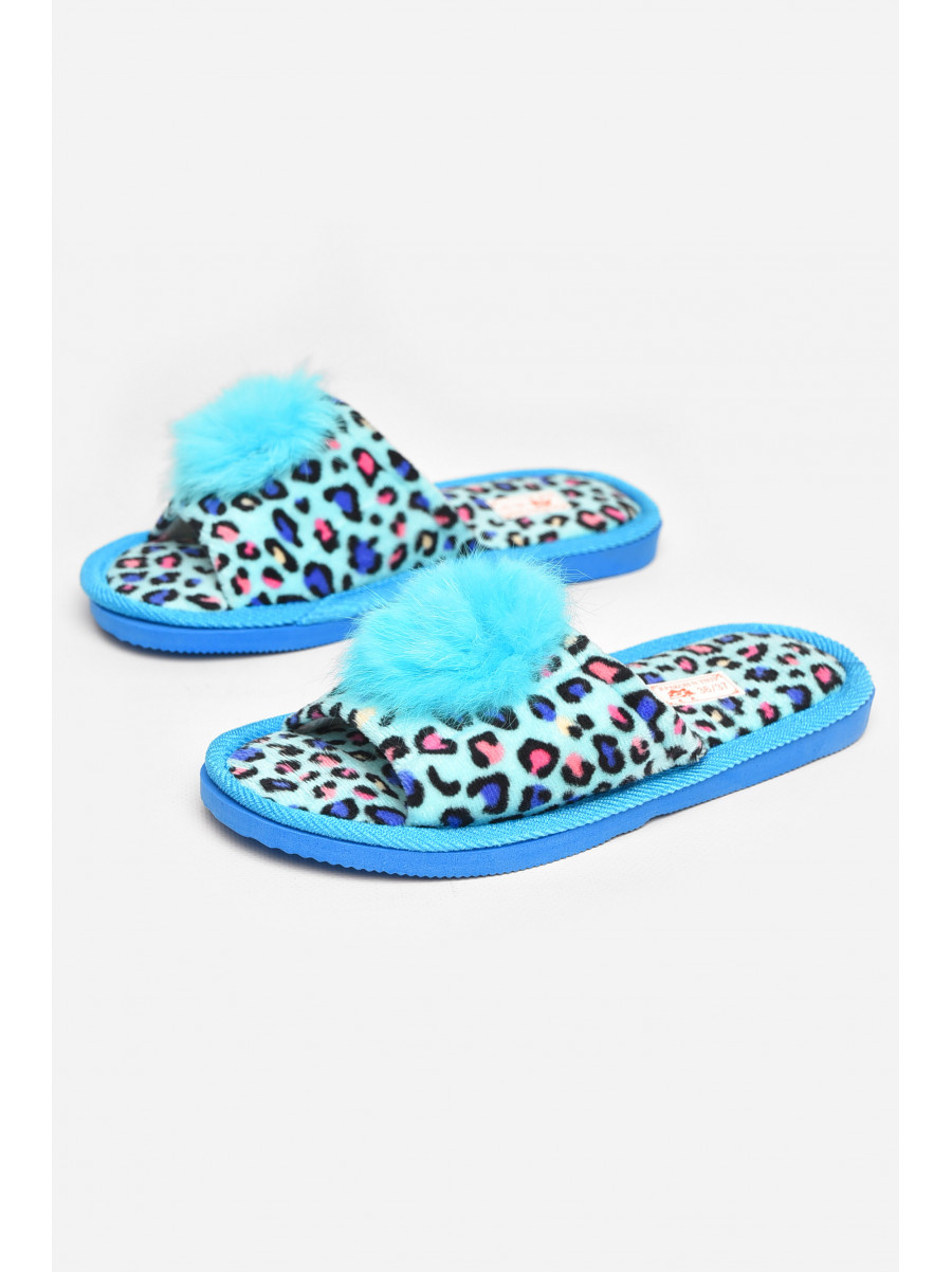 Тапочки домашние женские велюровые голубого цвета 211365C