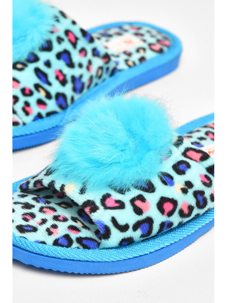 Тапочки домашние женские велюровые голубого цвета 211365C