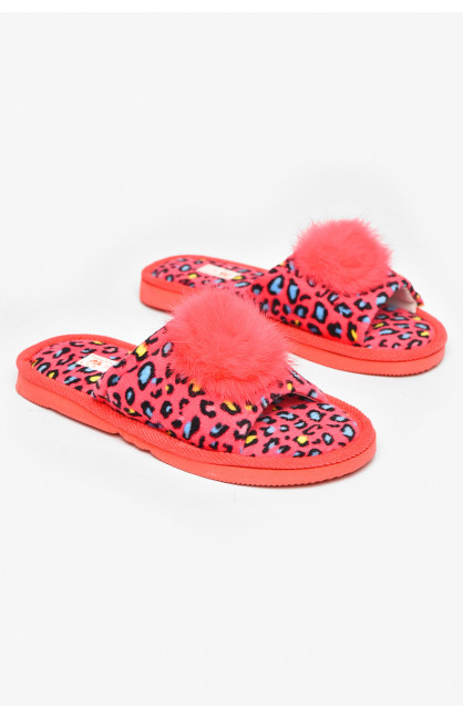 Тапочки домашние женские велюровые кораллового цвета 211366C
