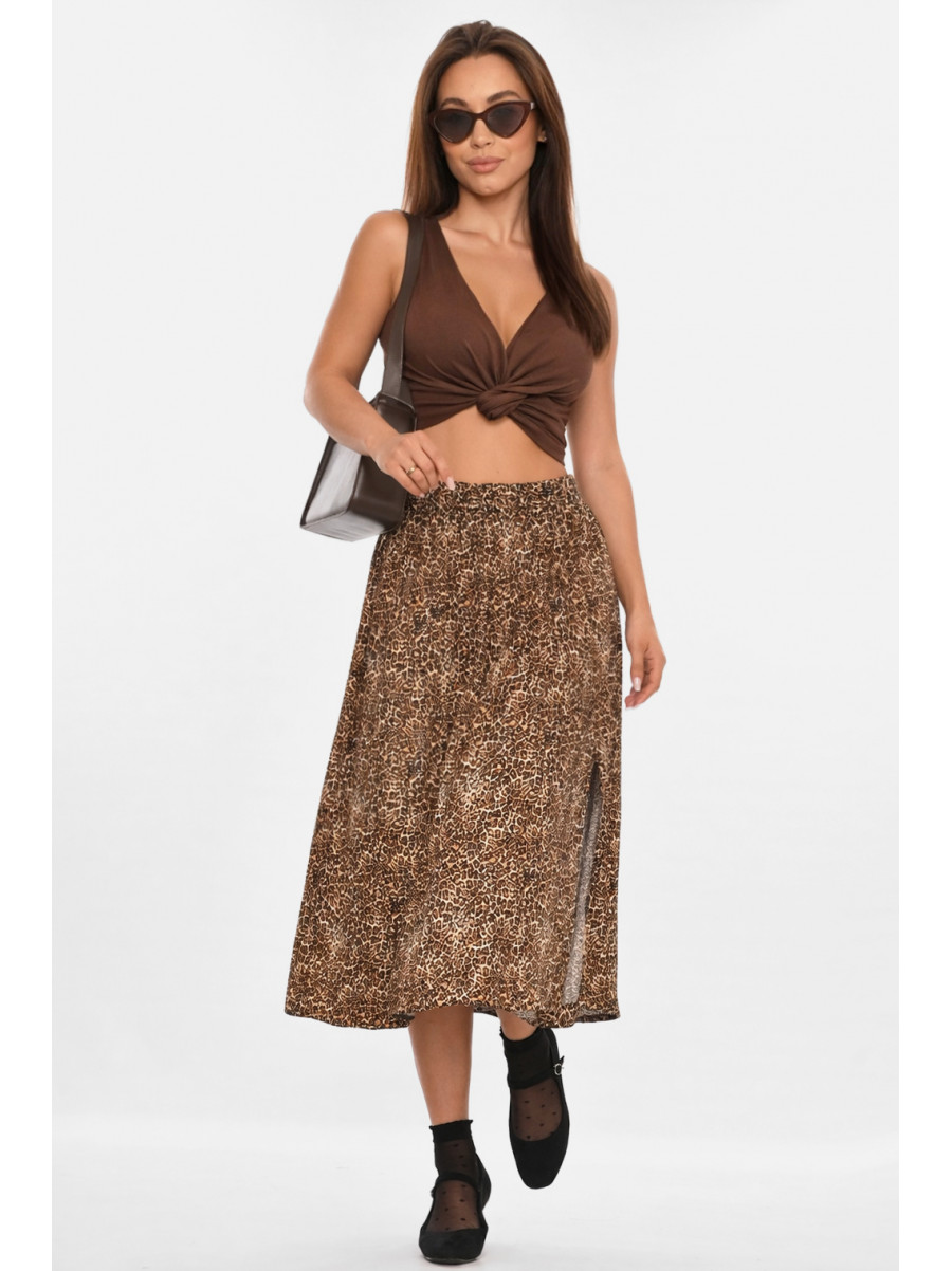 Юбка женская коричневого цвета с леопардовым принтом 407 211369C