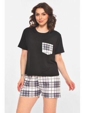 Пижама женская полубатальная черного цвета 710 211371C