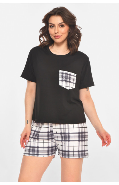 Пижама женская полубатальная черного цвета 710 211371C