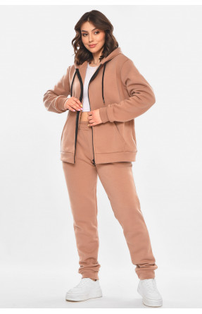 Спортивный костюм женский однотонный на флисе бежевого цвета 211380C