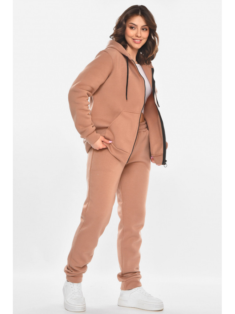Спортивный костюм женский однотонный на флисе бежевого цвета 211380C