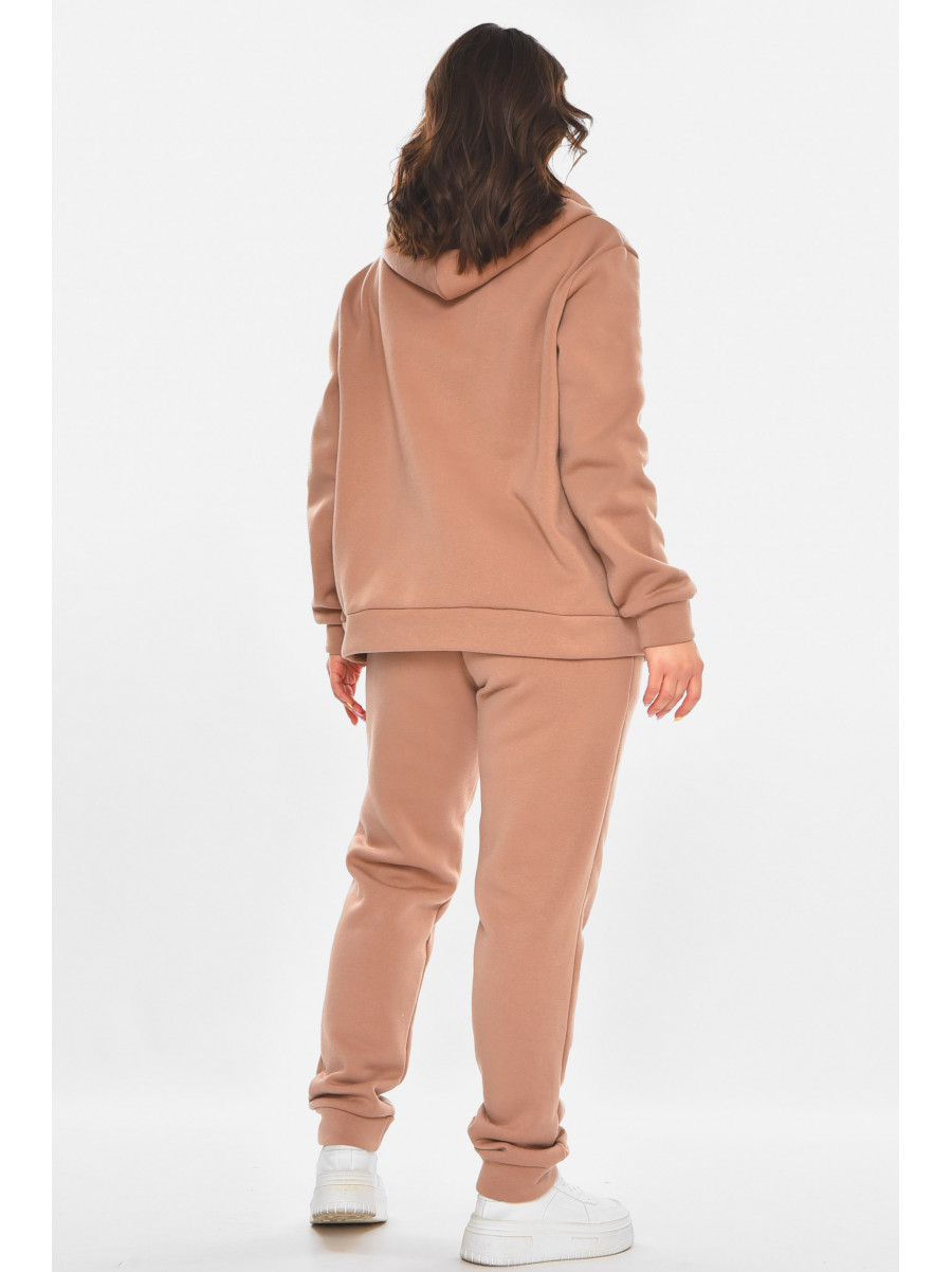 Спортивный костюм женский однотонный на флисе бежевого цвета 211380C