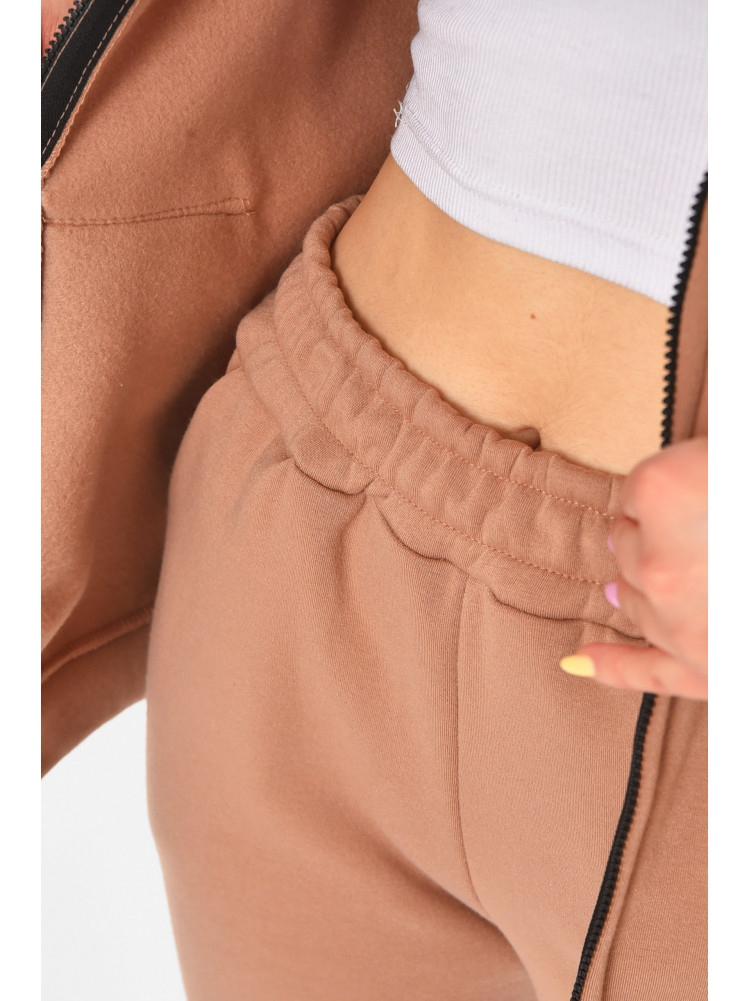 Спортивный костюм женский однотонный на флисе бежевого цвета 211380C
