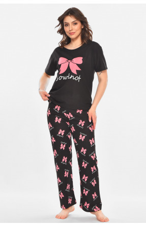 Пижама женская полубатальная черного цвета с принтом 19034,12 211393C