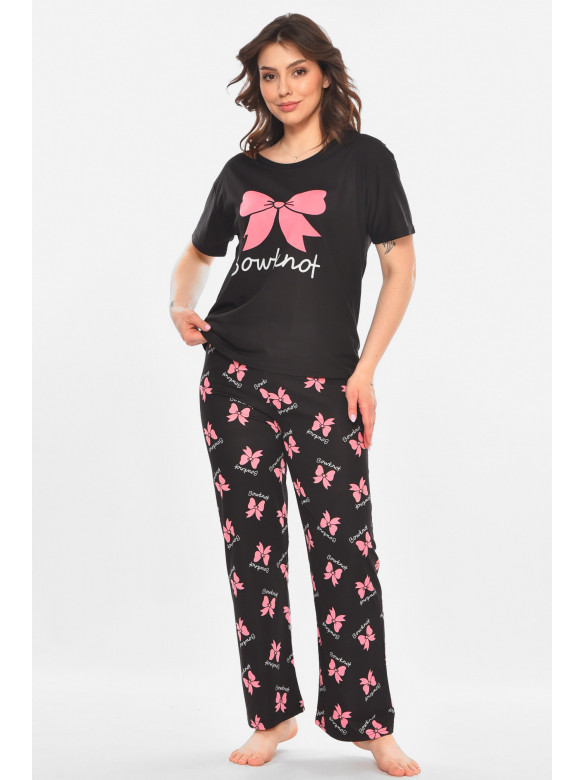 Піжама жіноча напівбатальна чорного кольору з принтом 19034,12 211393C