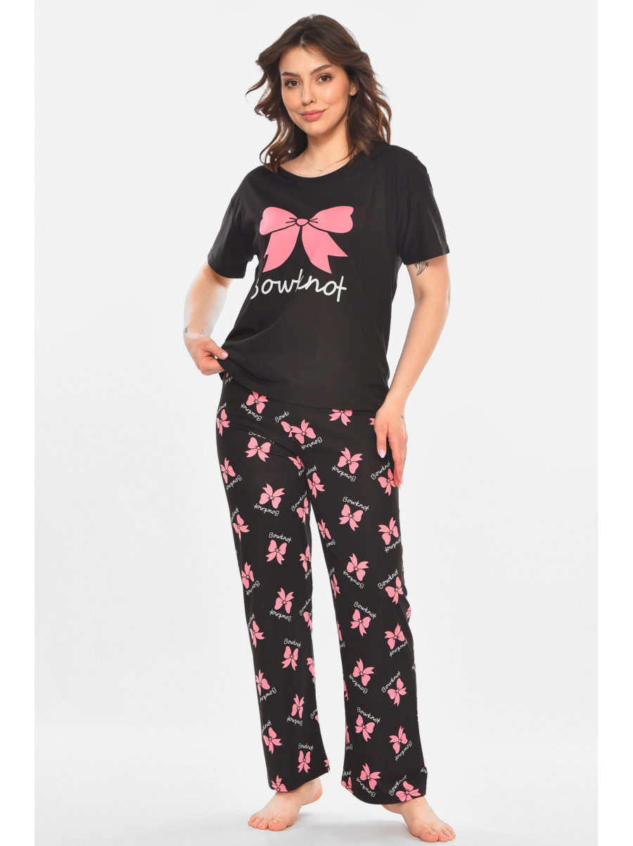 Піжама жіноча напівбатальна чорного кольору з принтом 19034,12 211393C