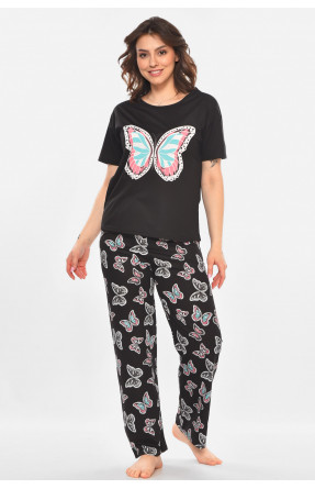Пижама женская полубатальная черного цвета с принтом 19034,12 211394C