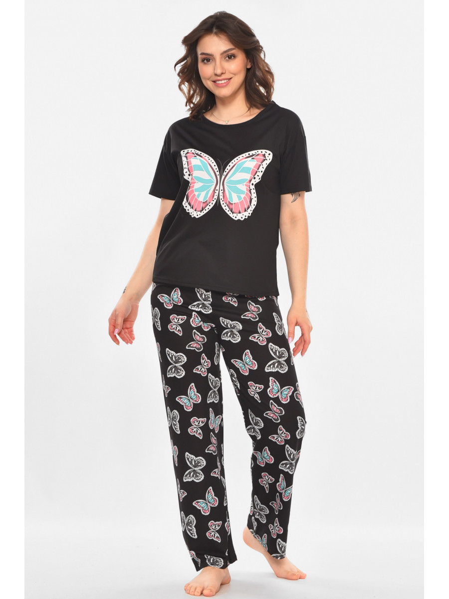 Пижама женская полубатальная черного цвета с принтом 19034,12 211394C