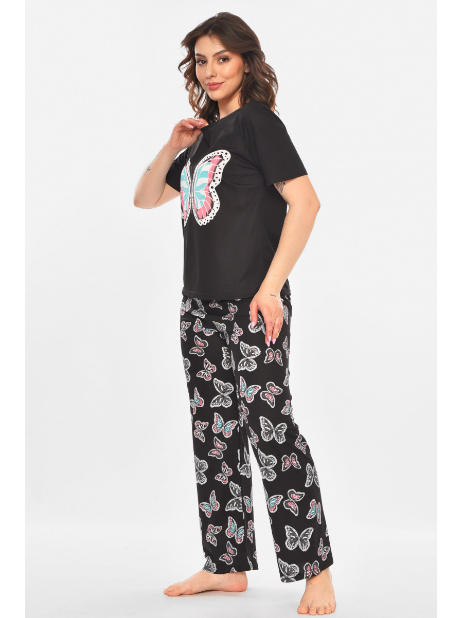 Пижама женская полубатальная черного цвета с принтом 19034,12 211394C