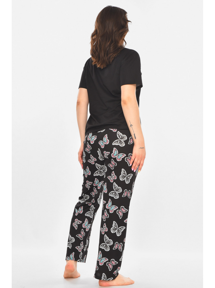 Пижама женская полубатальная черного цвета с принтом 19034,12 211394C
