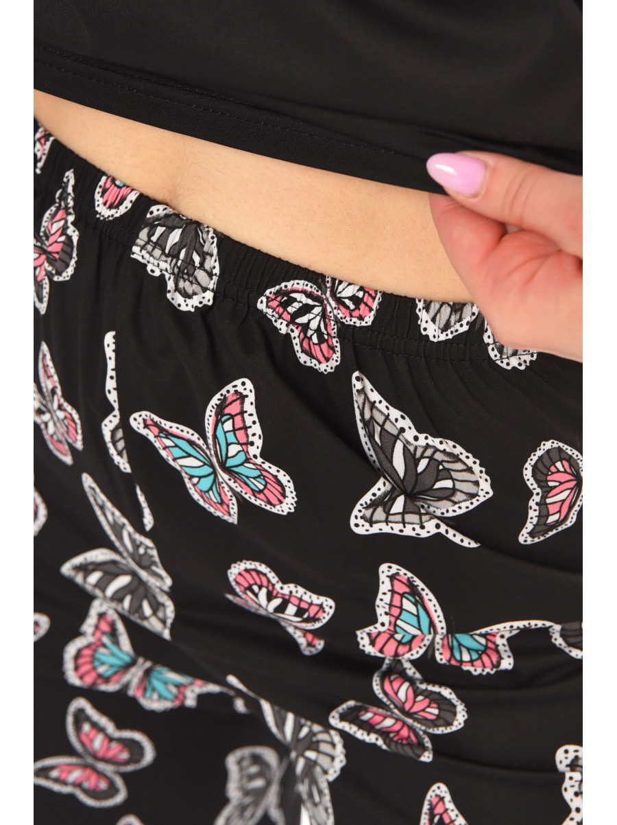 Пижама женская полубатальная черного цвета с принтом 19034,12 211394C