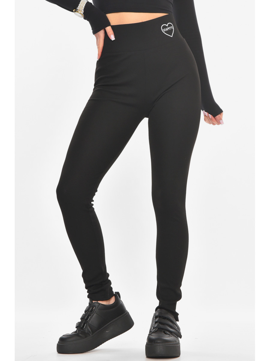 Лосины женские однотонные в рубчик черного цвета А5061-5 211427C