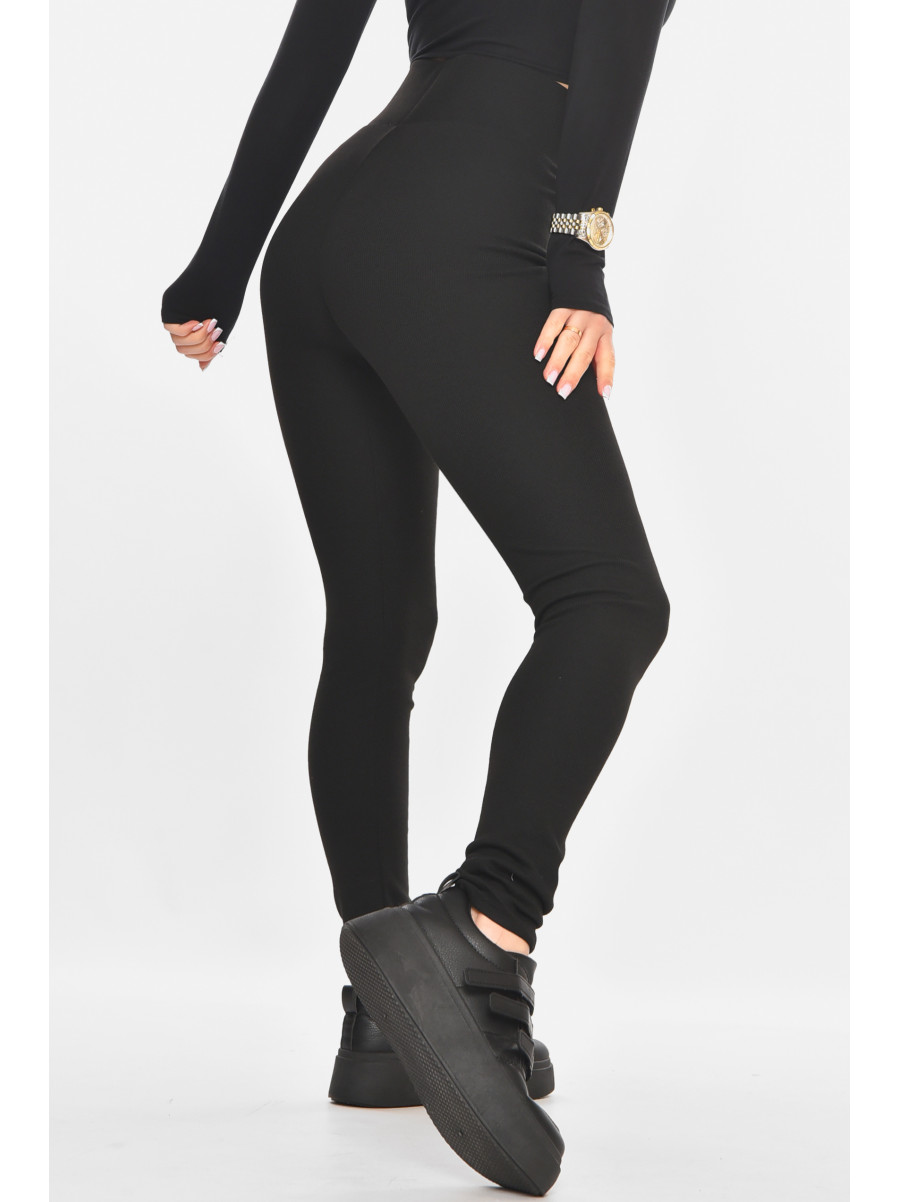 Лосины женские однотонные в рубчик черного цвета А5061-5 211427C