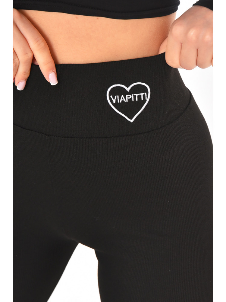 Лосины женские однотонные в рубчик черного цвета А5061-5 211427C