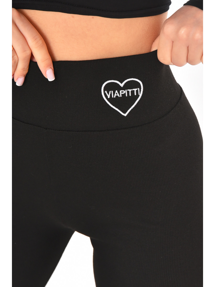 Лосины женские однотонные в рубчик черного цвета А5061-5 211427C