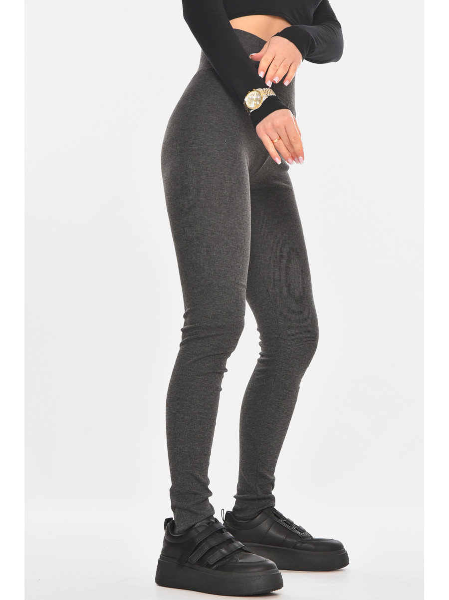 Лосины женские однотонные в рубчик тёмно-серого цвета А5061-5 211437C