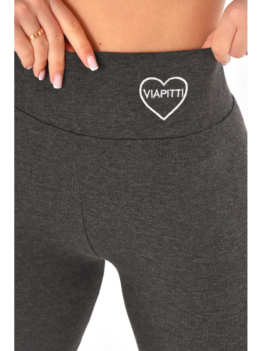 Лосины женские однотонные в рубчик тёмно-серого цвета А5061-5 211437C