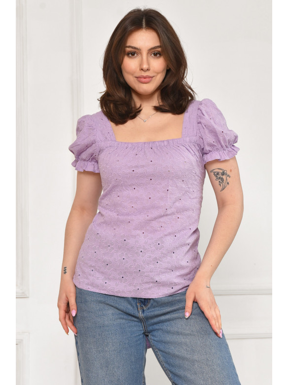 Блуза женская однотонная сиреневого цвета 6087 211947C
