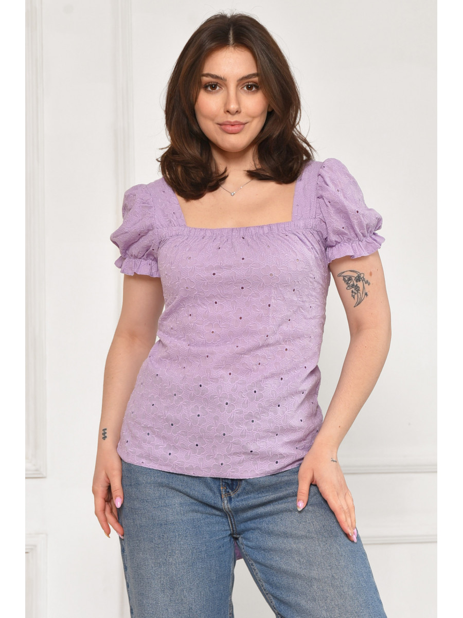 Блуза женская однотонная сиреневого цвета 6087 211947C