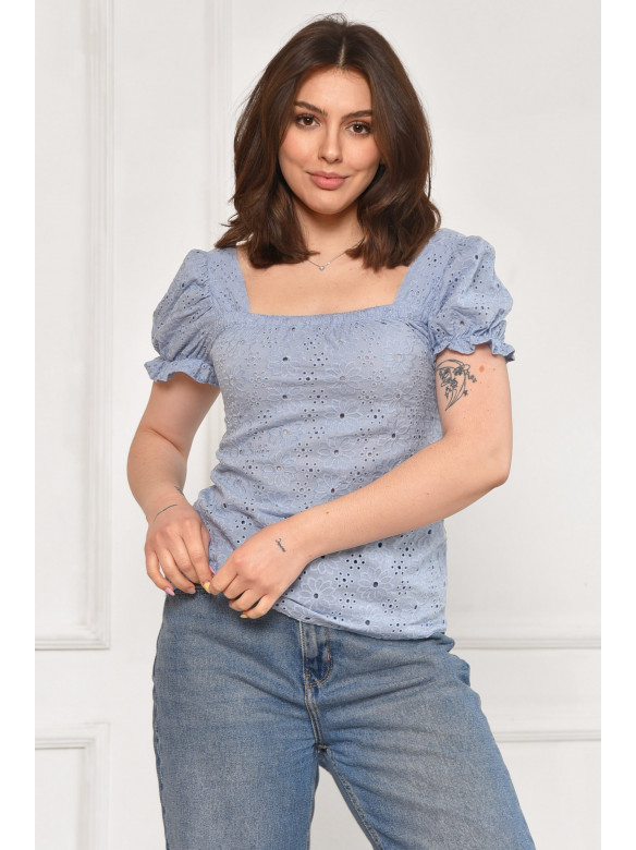 Блуза женская однотонная голубого цвета 6087 211948C