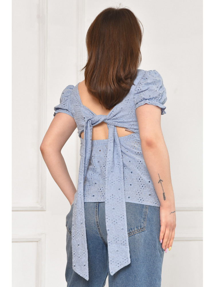 Блуза женская однотонная голубого цвета 6087 211948C