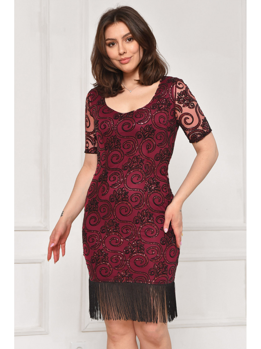 Платье женское бордового цвета с пайетками 6012 211957C