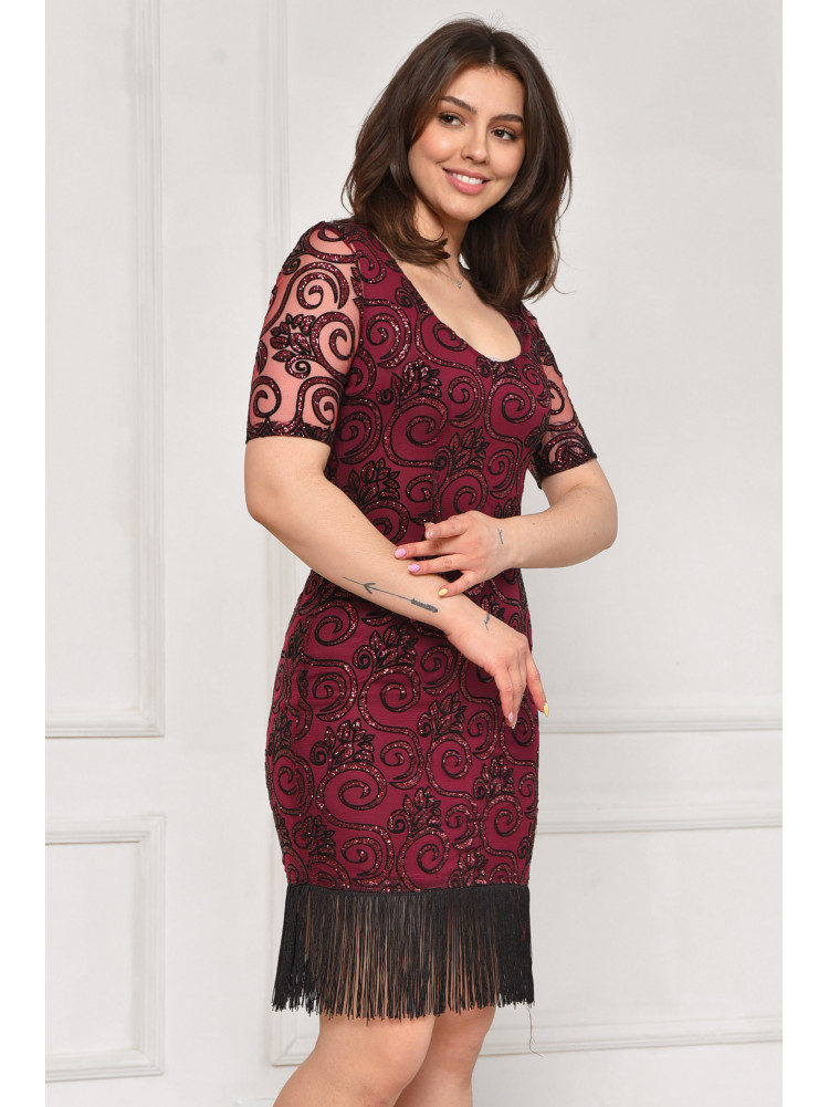 Платье женское бордового цвета с пайетками 6012 211957C